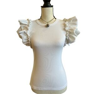 Express White Ribbed Ruffle Sleeve Knit Top – Size Small